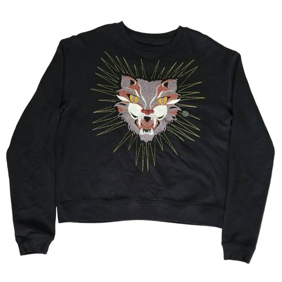 Aeropostale Embroidered Beaded Cat Feline Graphic Crewneck Sweatshirt Sz Medium - Picture 2 of 10